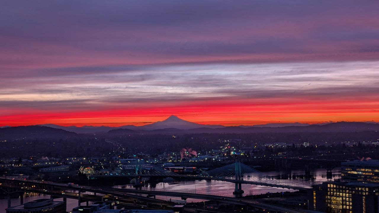 Mt Hood at sunrise from Portland