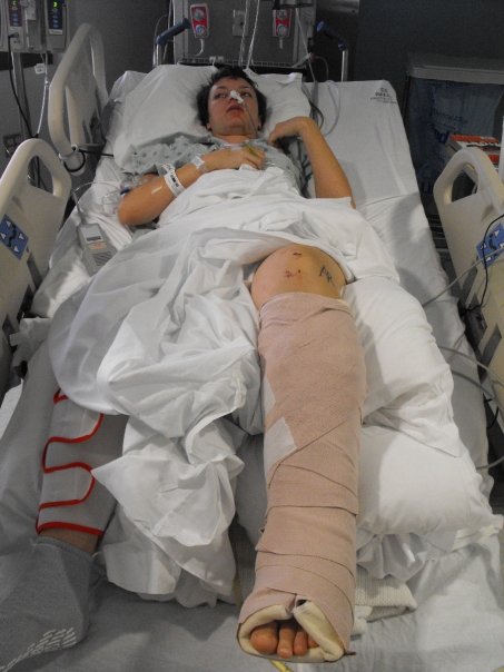 Anna in hospital after cliff accident, 2008